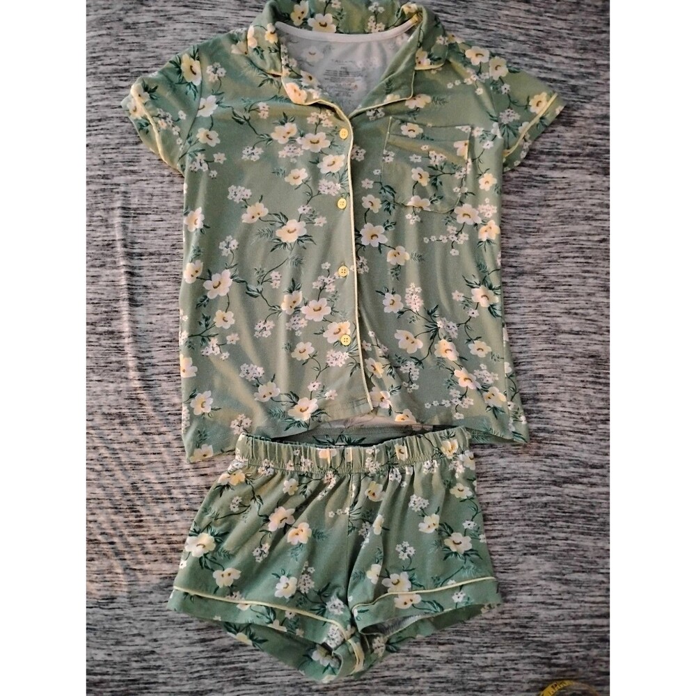 Tahari Girl Green Floral chic Soft Elastane Pajamas Set Cozy Holiday Size 5/6
